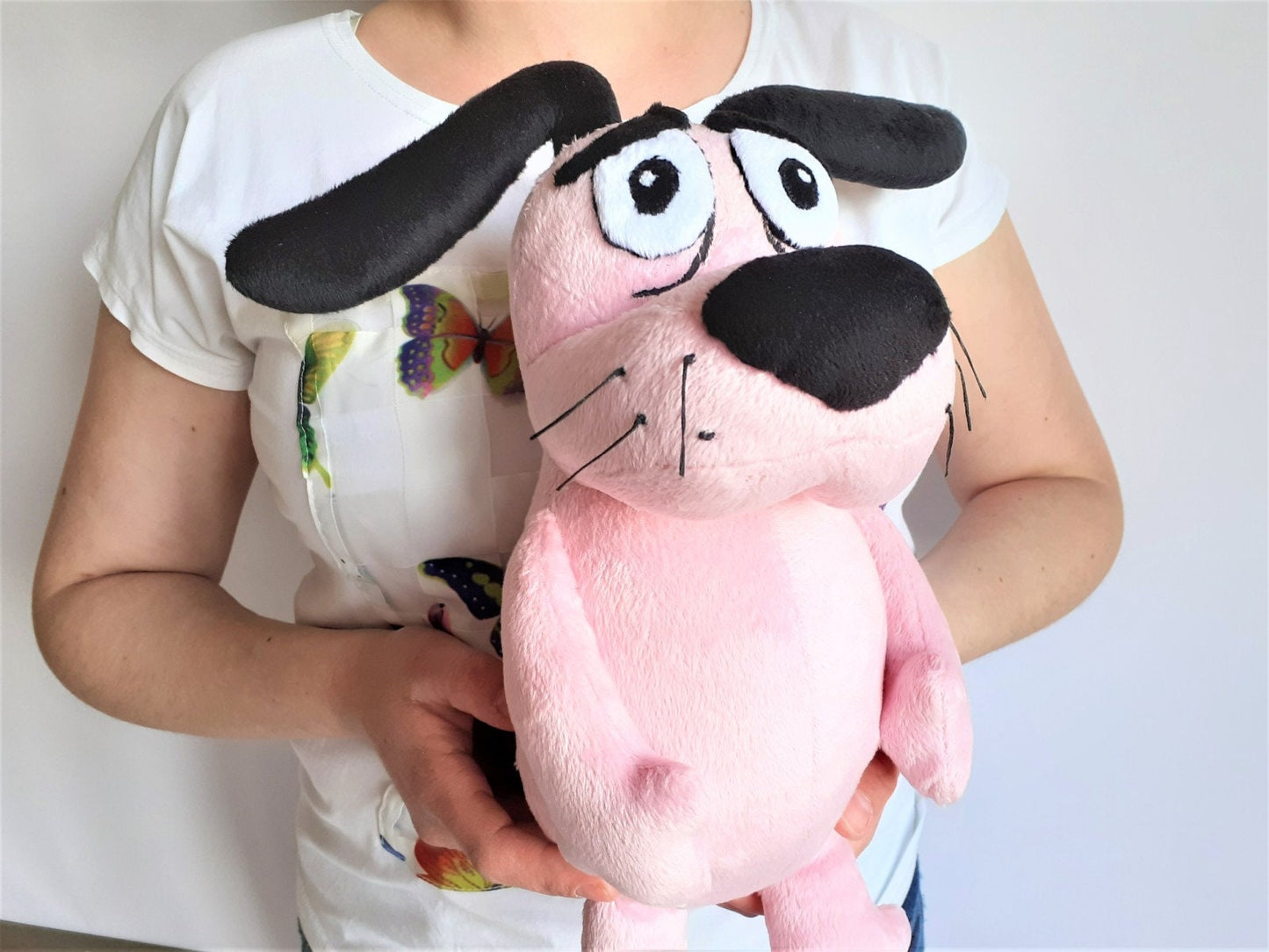 Stuffed pink Courage dog and Shirley Chihuahua plush