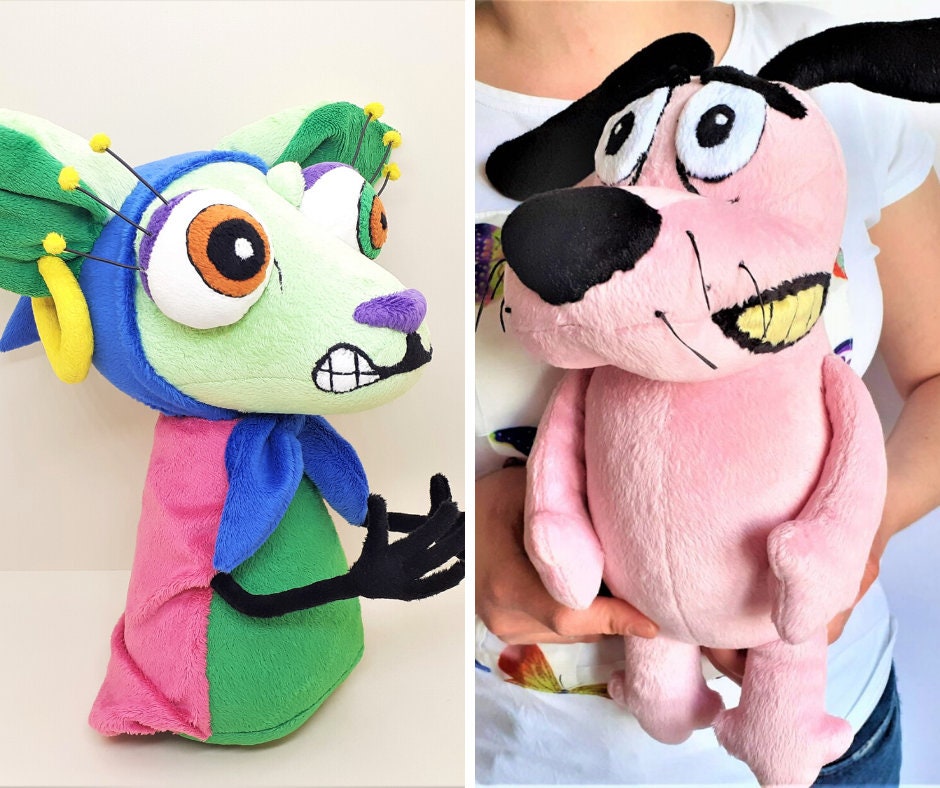 Stuffed pink Courage dog and Shirley Chihuahua plush